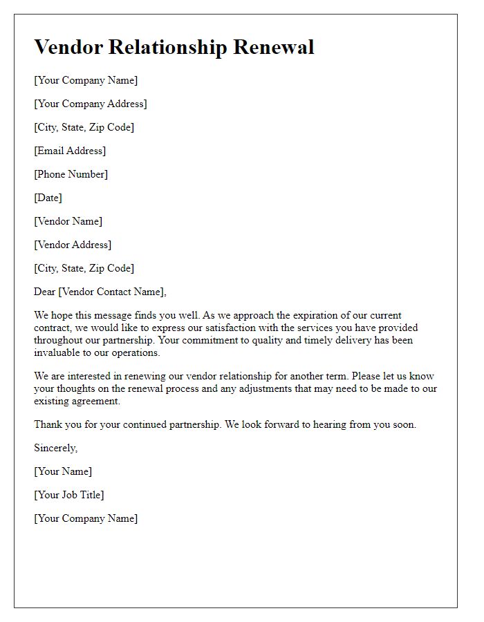 Letter template of vendor relationship renewal