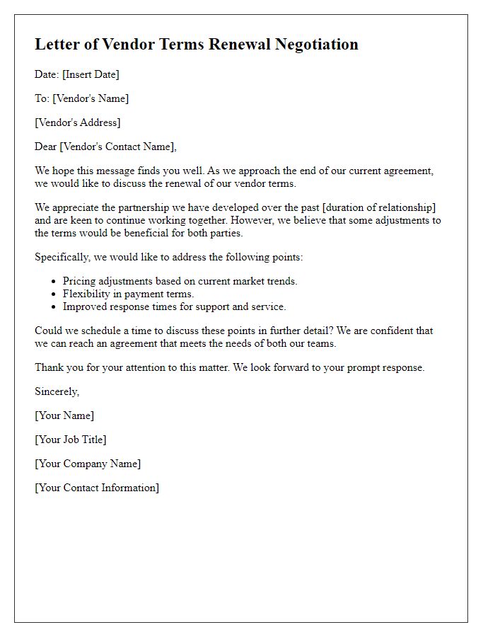 Letter template of vendor terms renewal negotiation