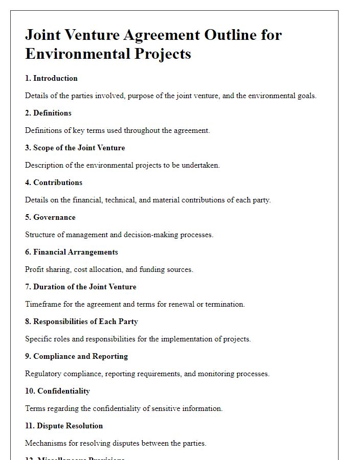 Letter template of Joint Venture Agreement Outline for Environmental Projects