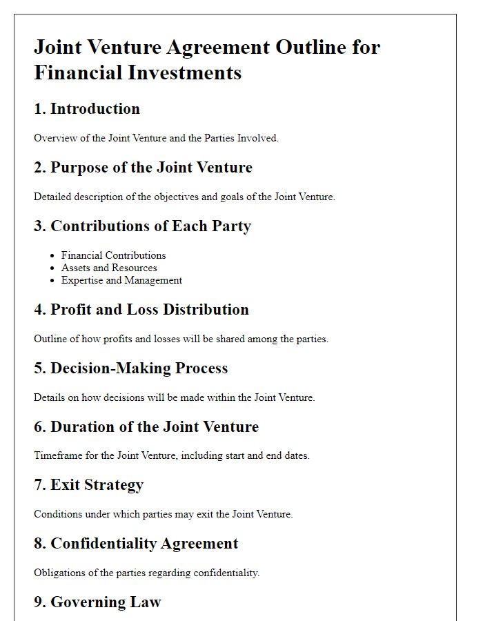 Letter template of Joint Venture Agreement Outline for Financial Investments