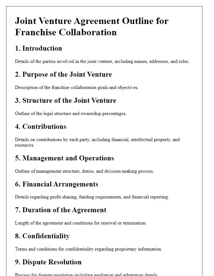 Letter template of Joint Venture Agreement Outline for Franchise Collaboration