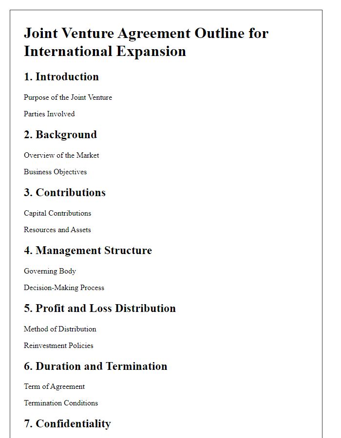 Letter template of Joint Venture Agreement Outline for International Expansion