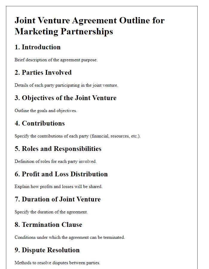 Letter template of Joint Venture Agreement Outline for Marketing Partnerships