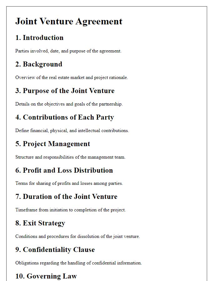 Letter template of Joint Venture Agreement Outline for Real Estate Projects