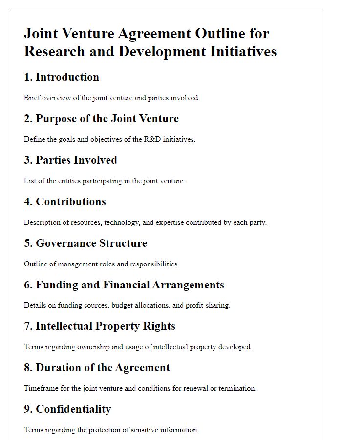 Letter template of Joint Venture Agreement Outline for Research and Development Initiatives