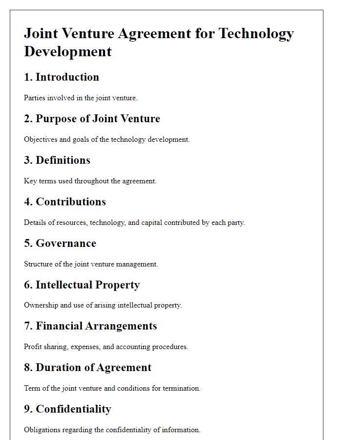 Letter template of Joint Venture Agreement Outline for Technology Development