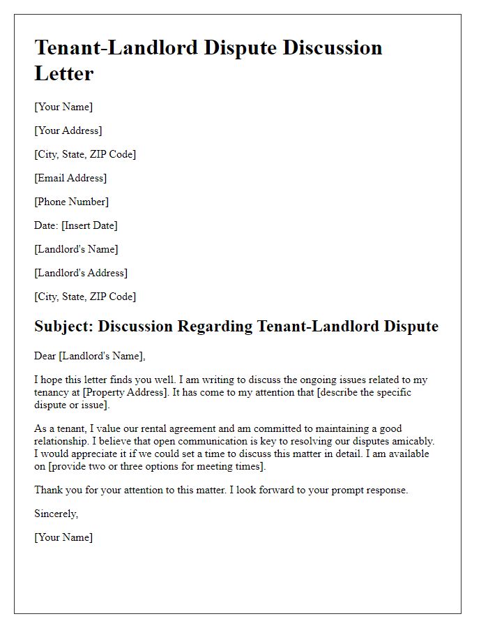 Letter template of tenant-landlord dispute discussion