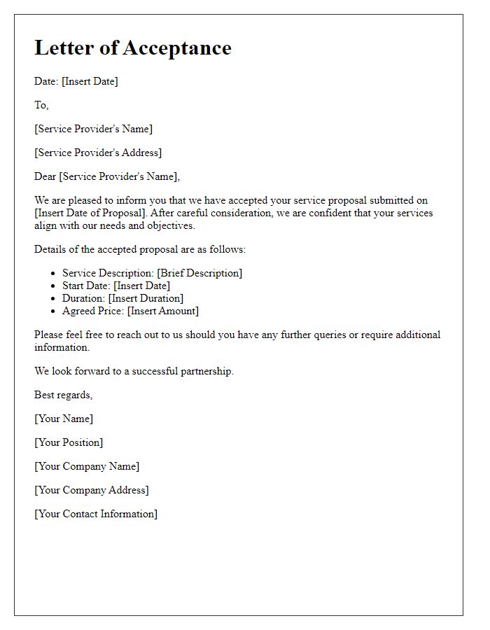 Letter template of accepted service proposal