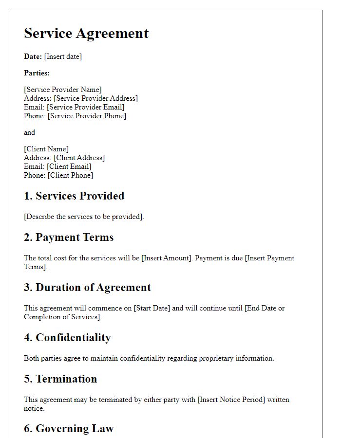 Letter template of agreement on service terms