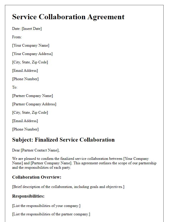 Letter template of finalized service collaboration