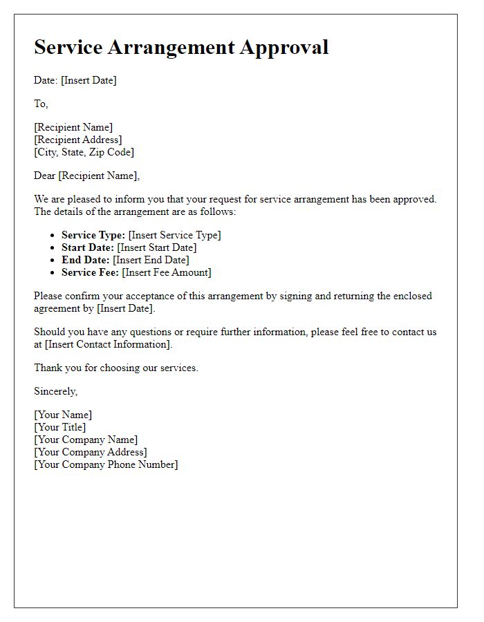 Letter template of service arrangement approval