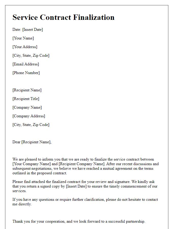 Letter template of service contract finalization