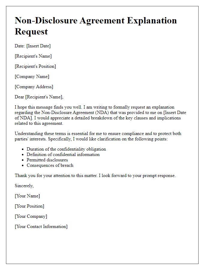 Letter template of non-disclosure agreement explanation request