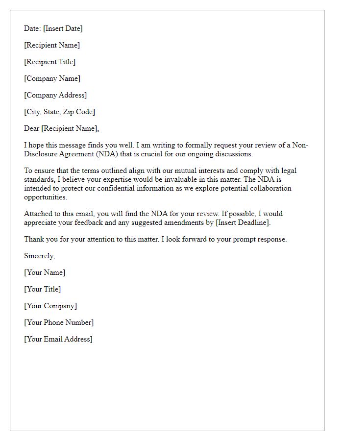 Letter template of non-disclosure agreement review request