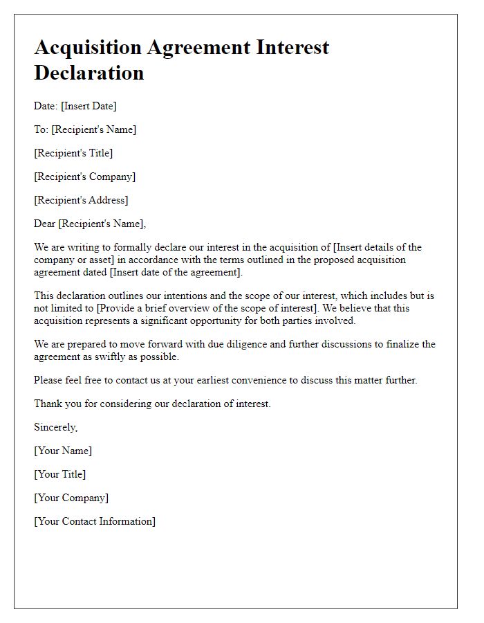 Letter template of acquisition agreement interest declaration