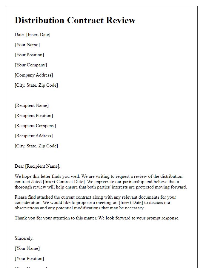 Letter template of Distribution Contract Review