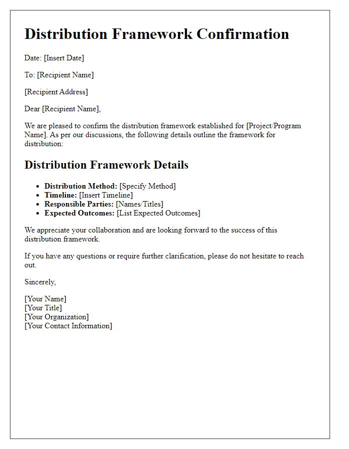 Letter template of Distribution Framework Confirmation