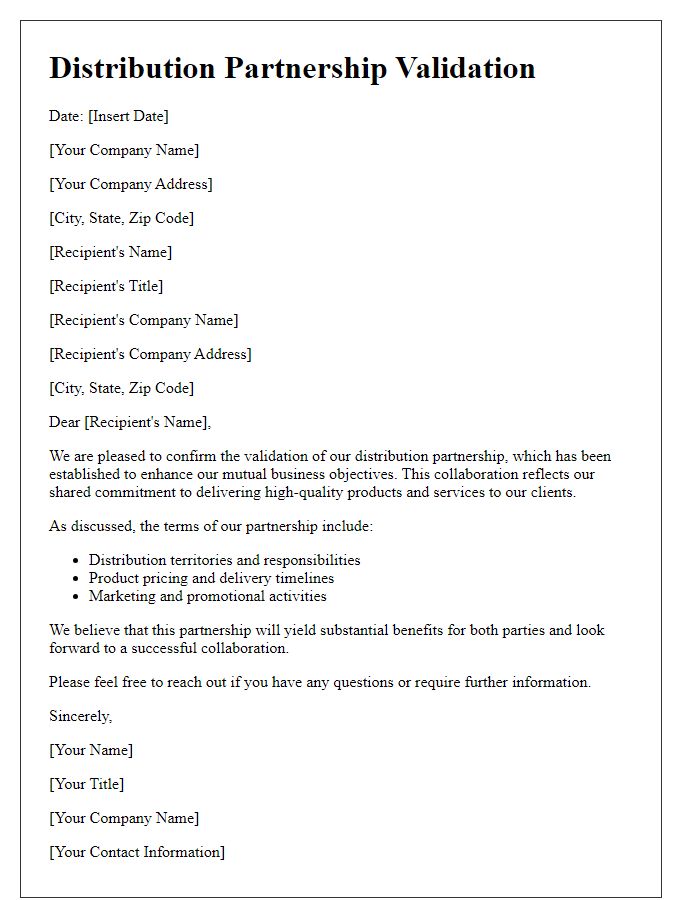 Letter template of Distribution Partnership Validation