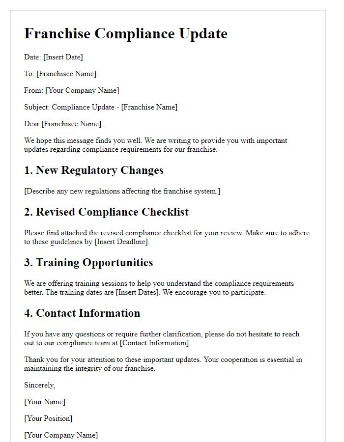 Letter template of franchise compliance updates