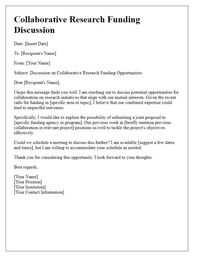 Letter template of collaborative research funding discussion