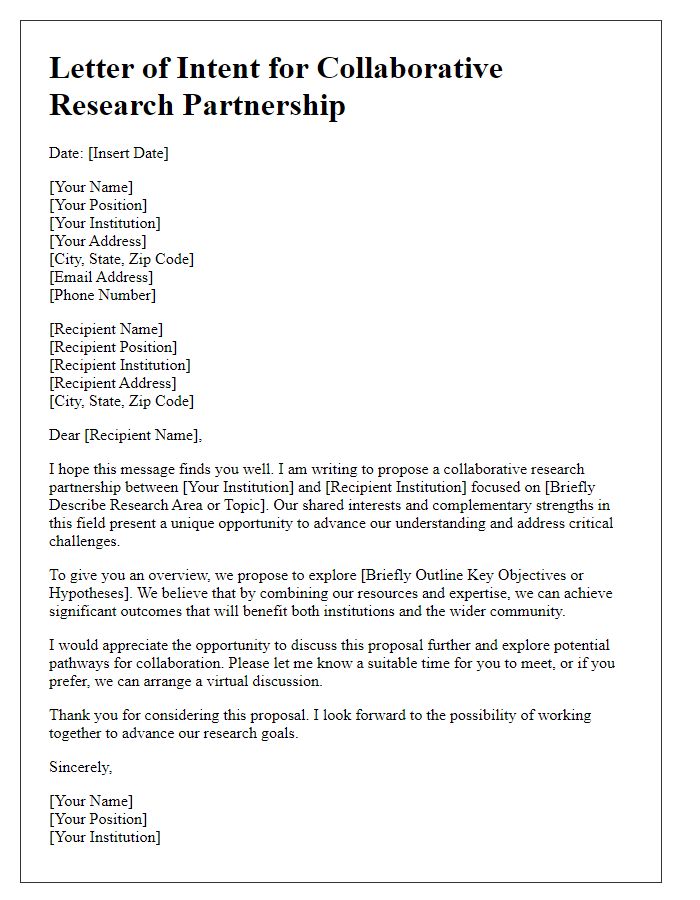 Letter template of collaborative research partnership initiation