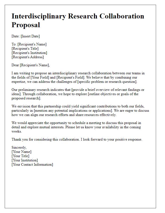 Letter template of interdisciplinary research collaboration proposal