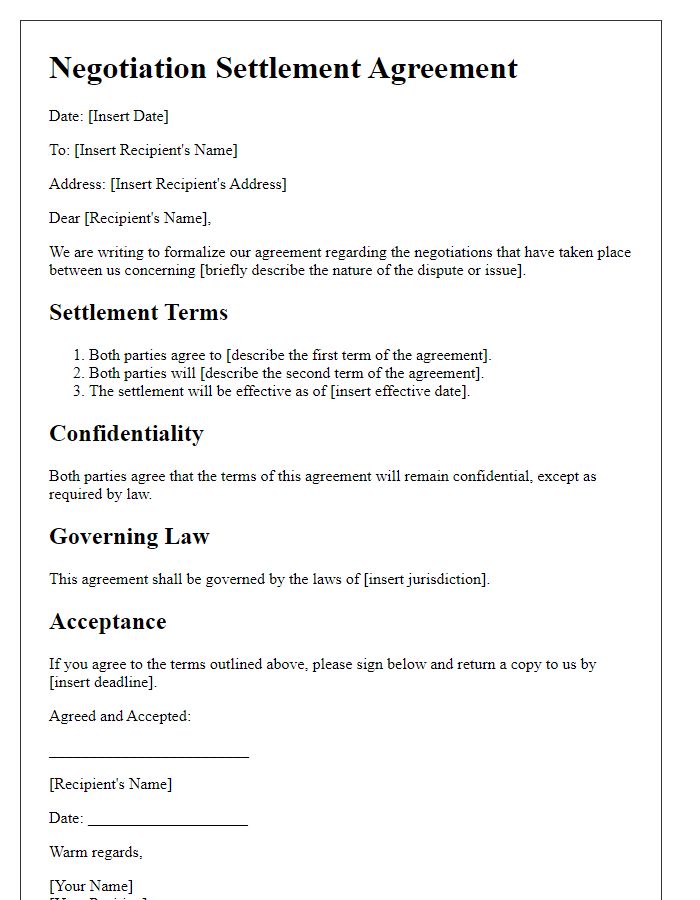 Letter template of negotiation settlement agreement