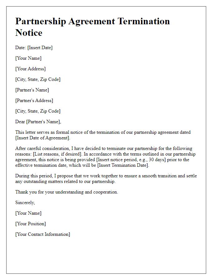 Letter template of partnership agreement termination notice