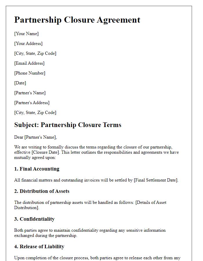 Letter template of partnership closure terms