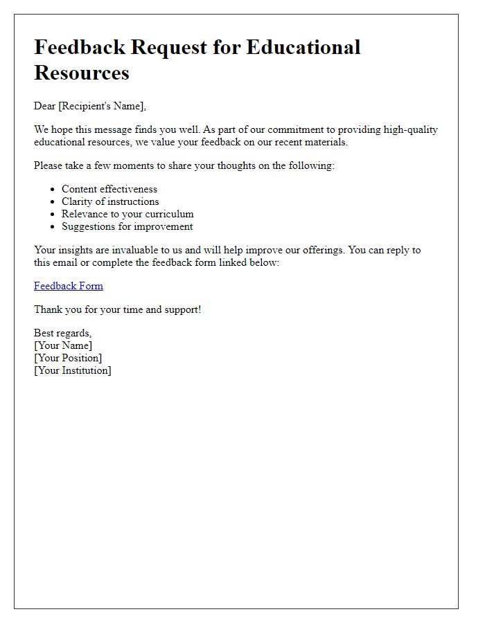 Letter template of educational resource feedback collection.