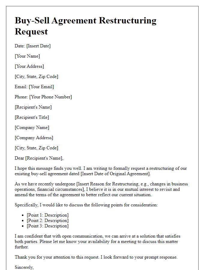 Letter template of buy-sell agreement restructuring request