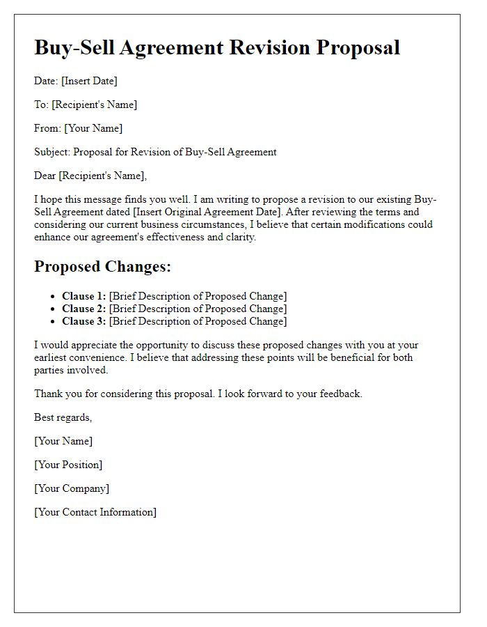 Letter template of buy-sell agreement revision proposal