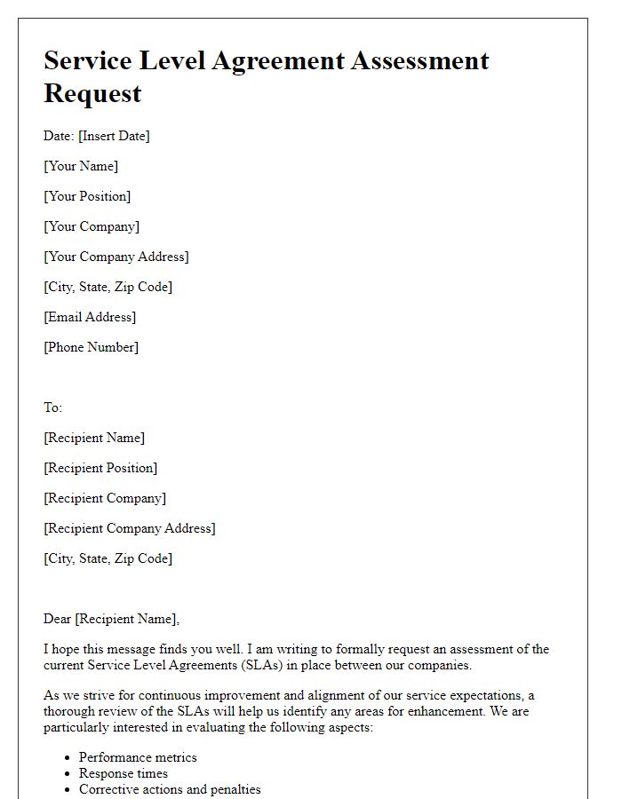 Letter template of service level agreement assessment request