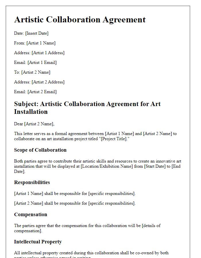 Letter template of Artistic Collaboration Agreement for Art Installation Collaboration.