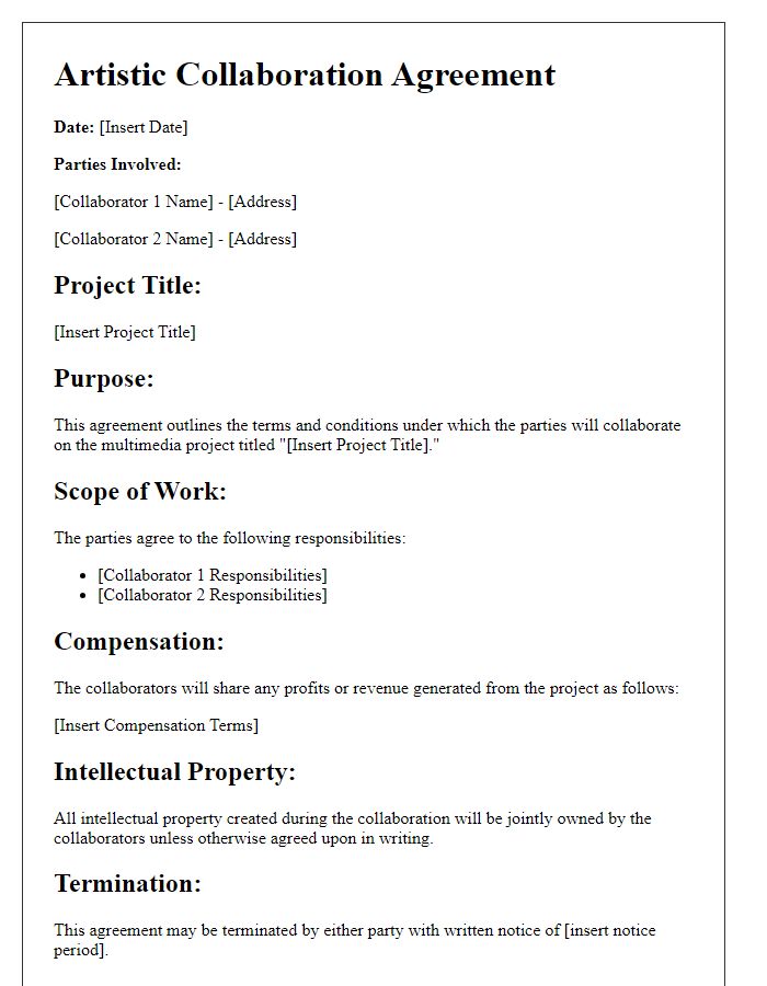 Letter template of Artistic Collaboration Agreement for Multimedia Project.