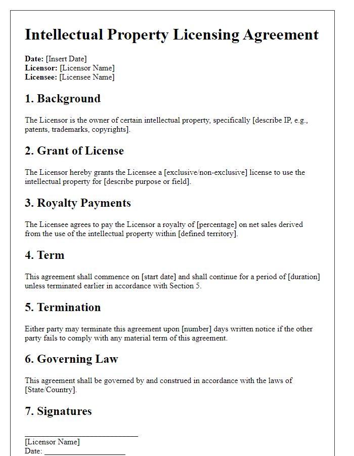 Letter template of intellectual property licensing stipulations