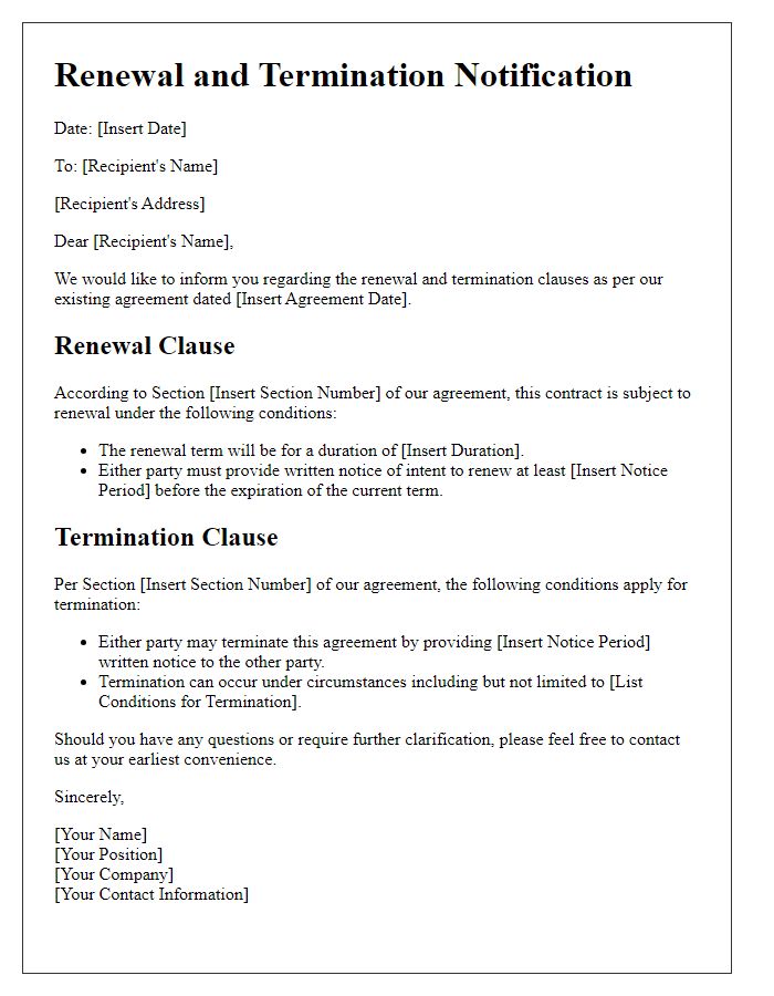 Letter template of renewal and termination clauses