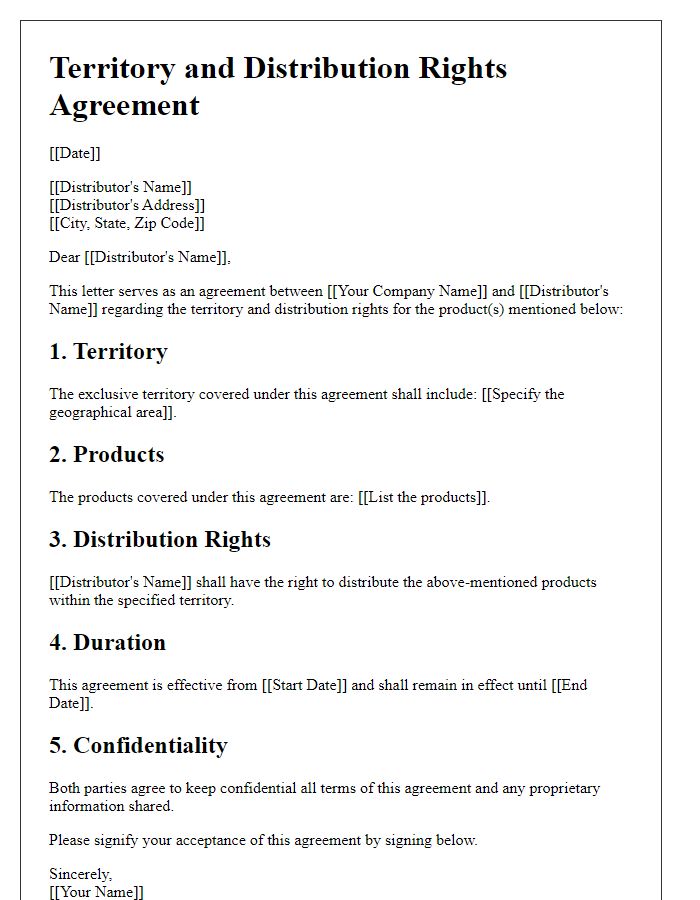 Letter template of territory and distribution rights