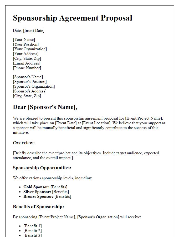 Letter template of sponsorship agreement proposal