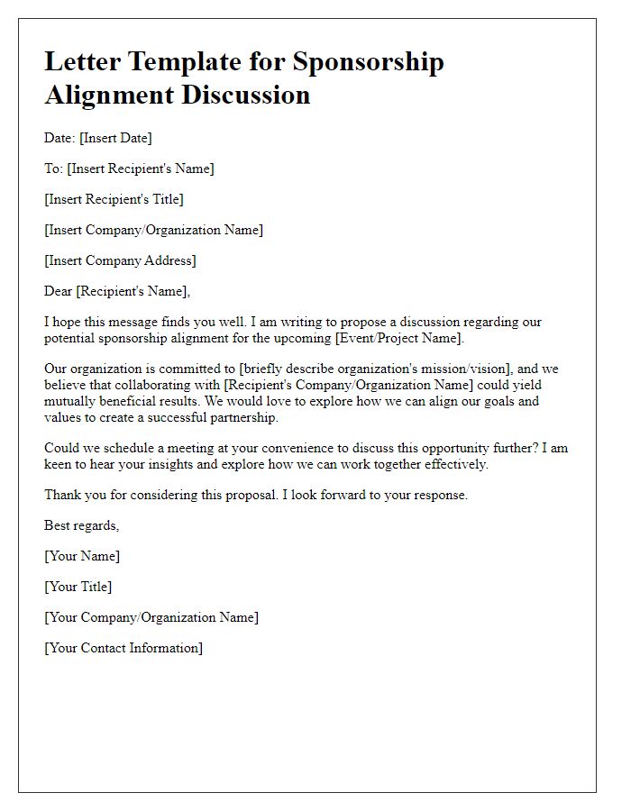 Letter template of sponsorship alignment discussion