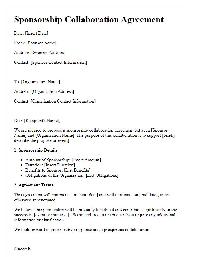 Letter template of sponsorship collaboration agreement