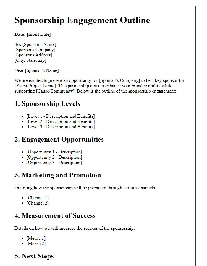 Letter template of sponsorship engagement outline