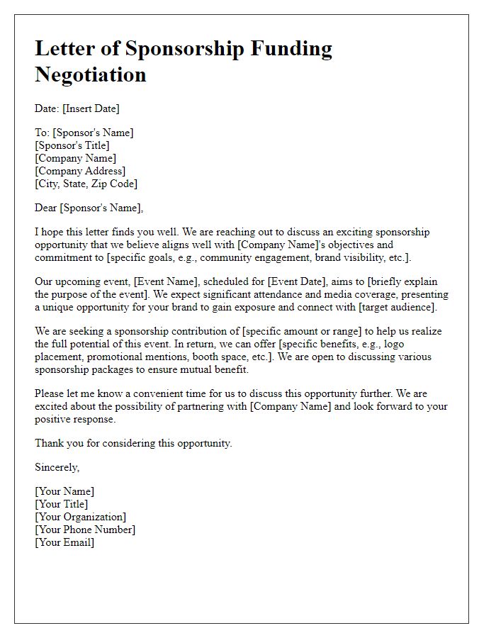 Letter template of sponsorship funding negotiation