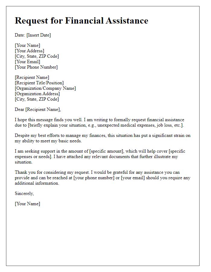 Letter template of financial help request