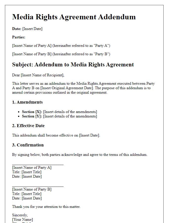 Letter template of media rights agreement addendum.