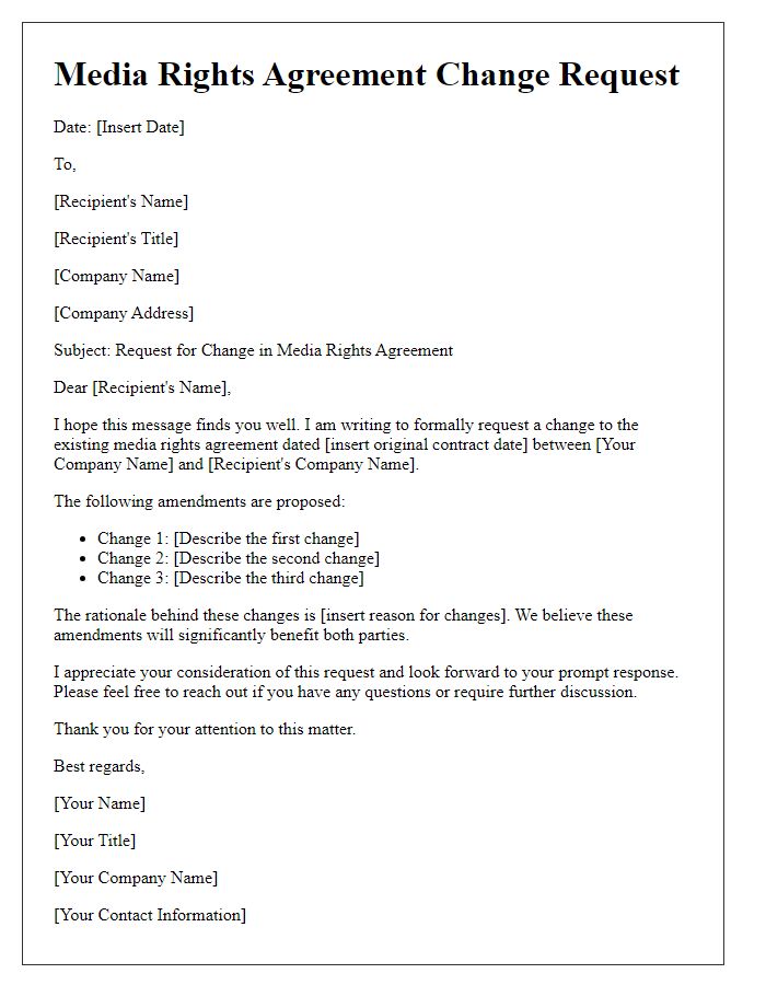 Letter template of media rights agreement change request.