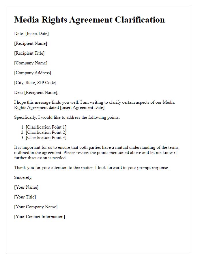 Letter template of media rights agreement clarification.