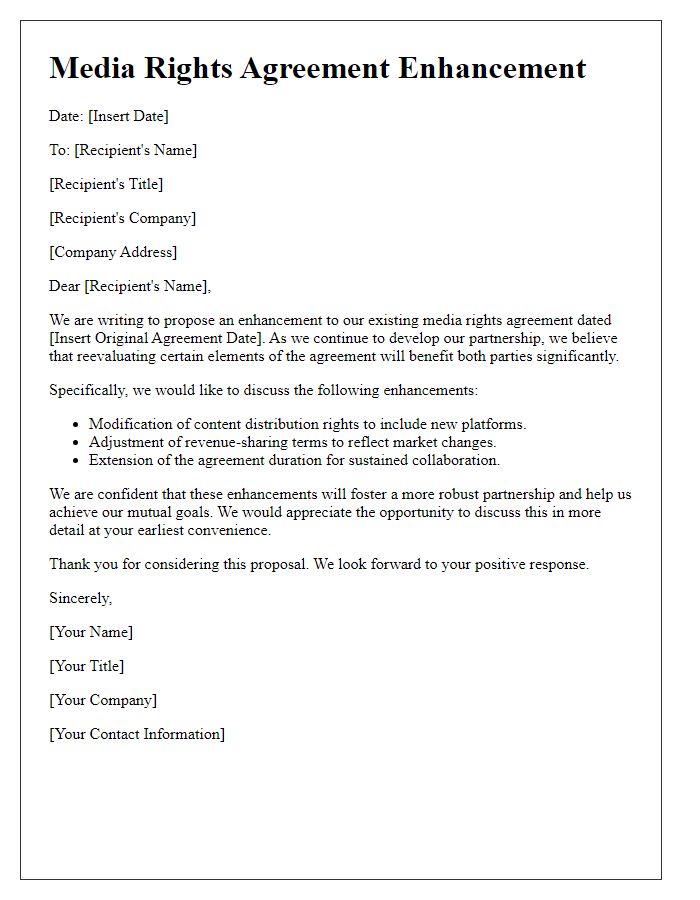 Letter template of media rights agreement enhancement.