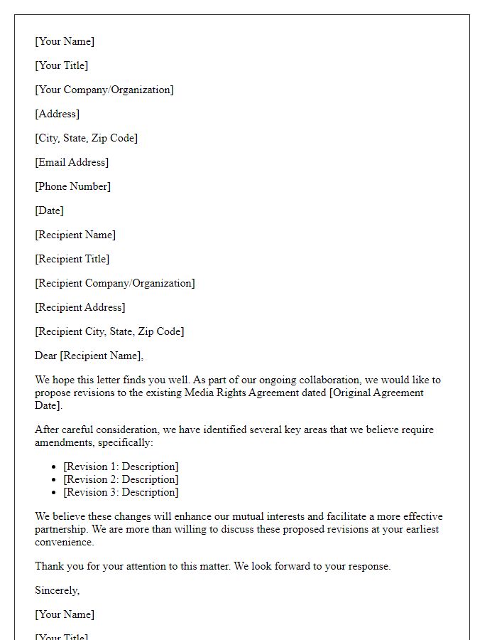 Letter template of media rights agreement revision.