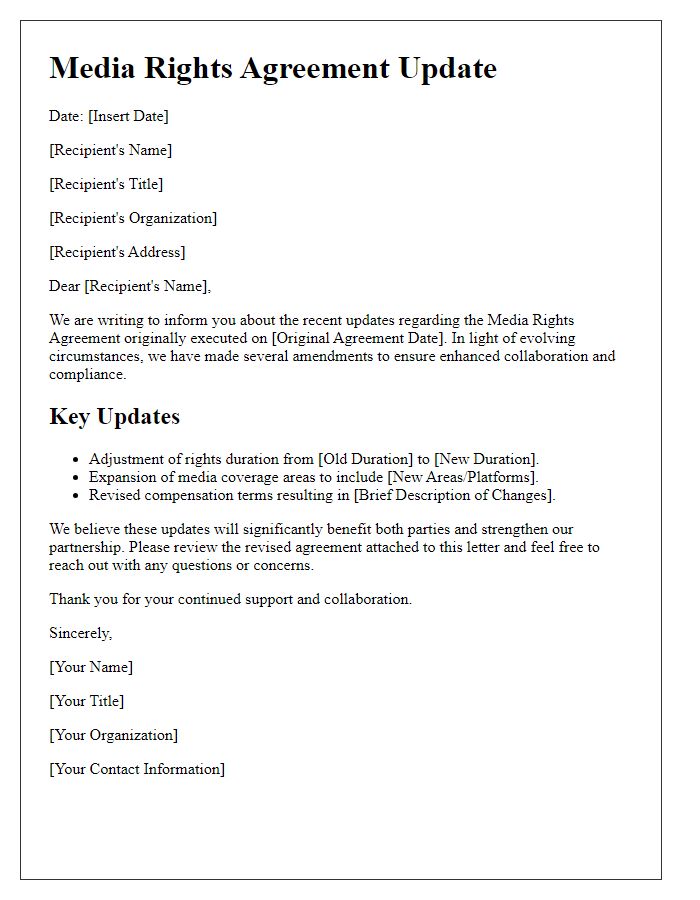 Letter template of media rights agreement update.